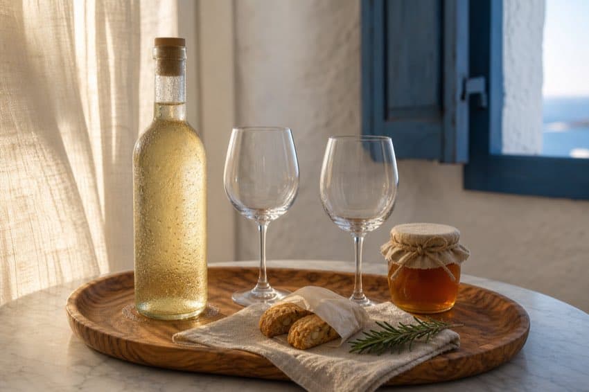 A welcome treat of wine waiting for the guest in the room
