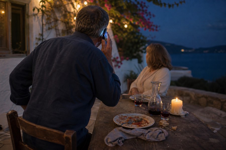 Ιδιοκτήτης σηκώνεται από το βραδινό τραπέζι για να απαντήσει στο τηλέφωνο